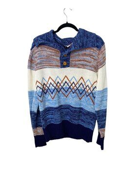 Broadway University Shop XL Vintage Sweater Striped Blue Brown Knit Pullover